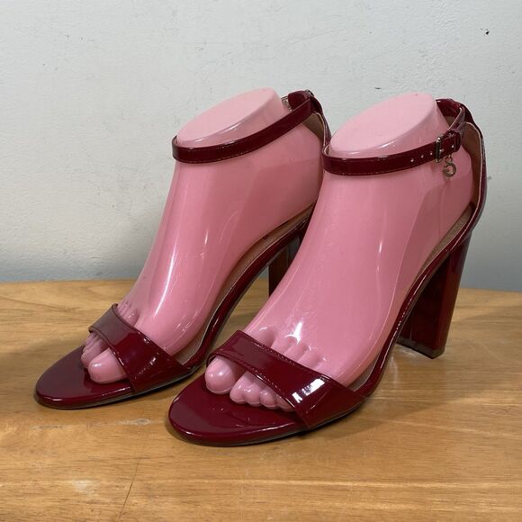 G by Guess Shantel3 Red Faux Leather Sz 7.5 Ankle Strap Block Heel Sandals Read - Picture 6 of 16